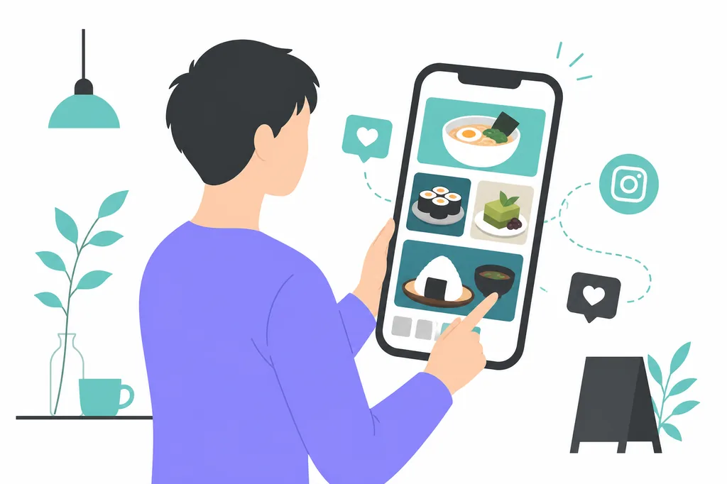 インスタで料理写真を見て来店を考えるイメージ